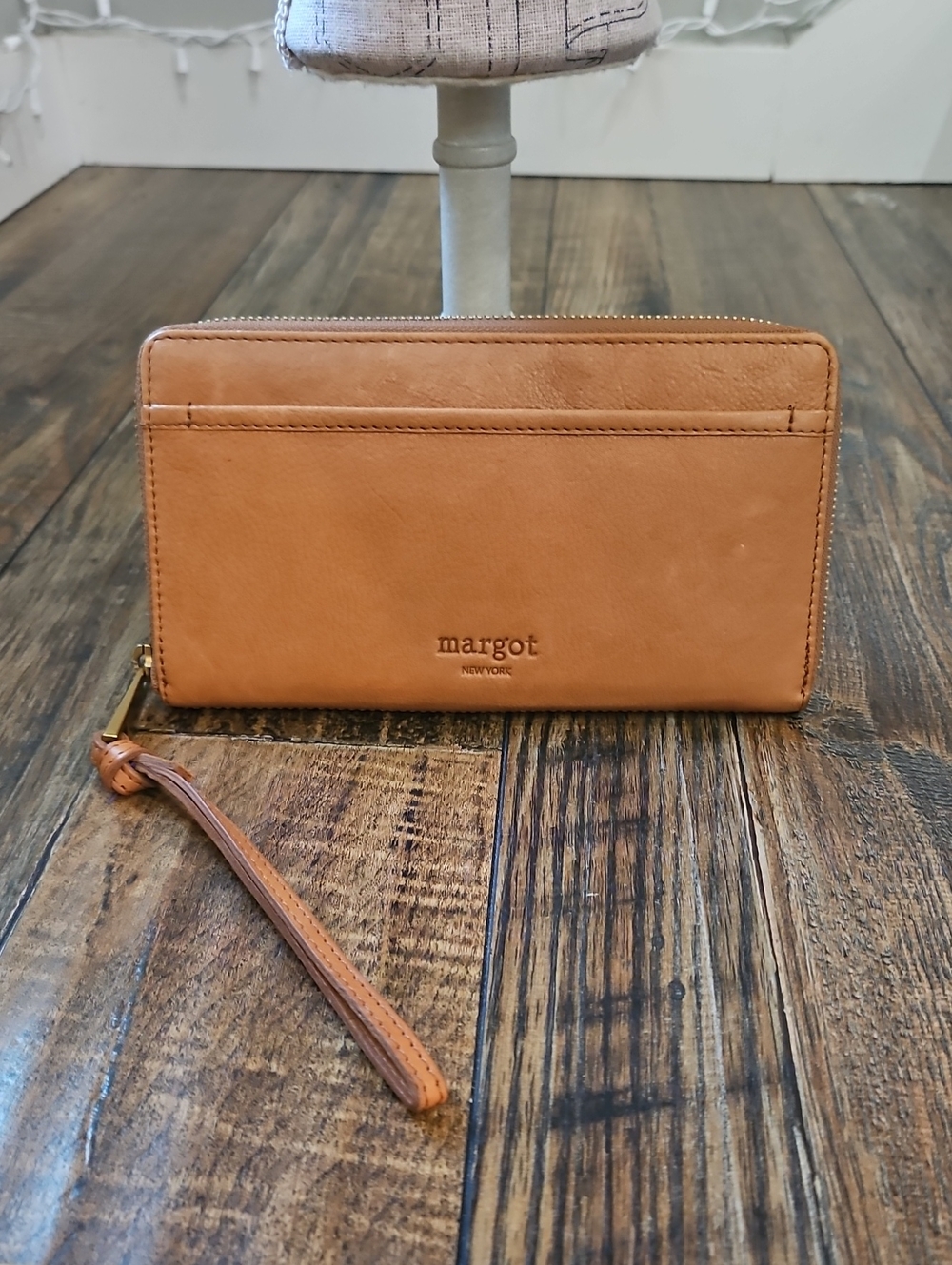 margot tan leather zip-around wristlet wallet